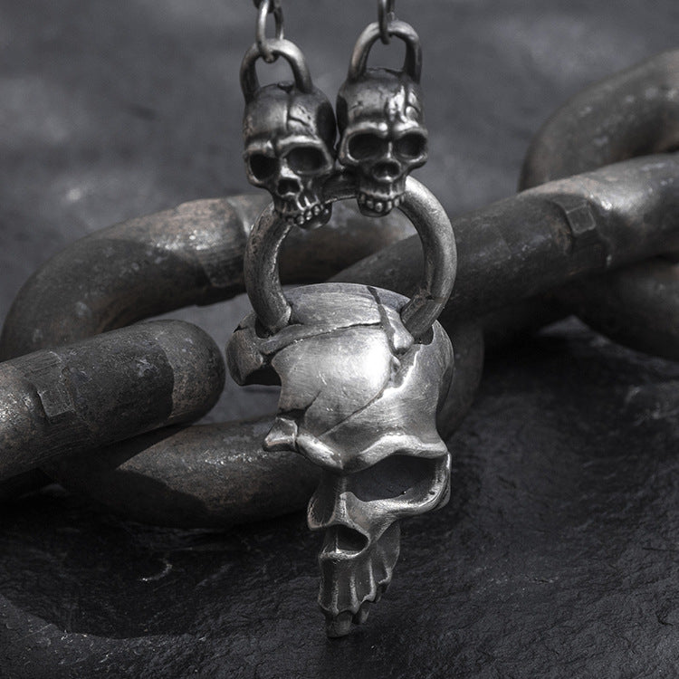 Large Half Face Skull Silver Pendant /Chain Included (Item No. P0068)