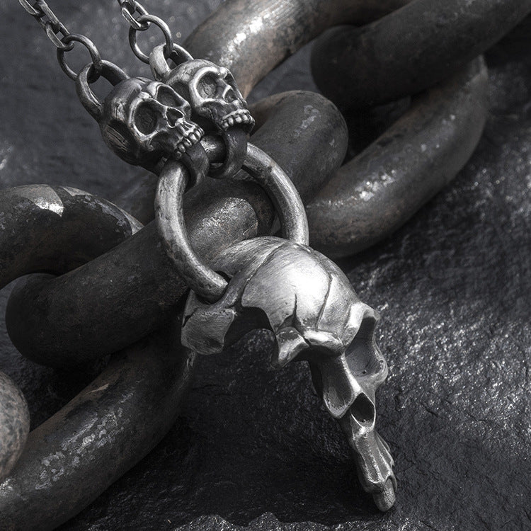 Large Half Face Skull Silver Pendant /Chain Included (Item No. P0068)