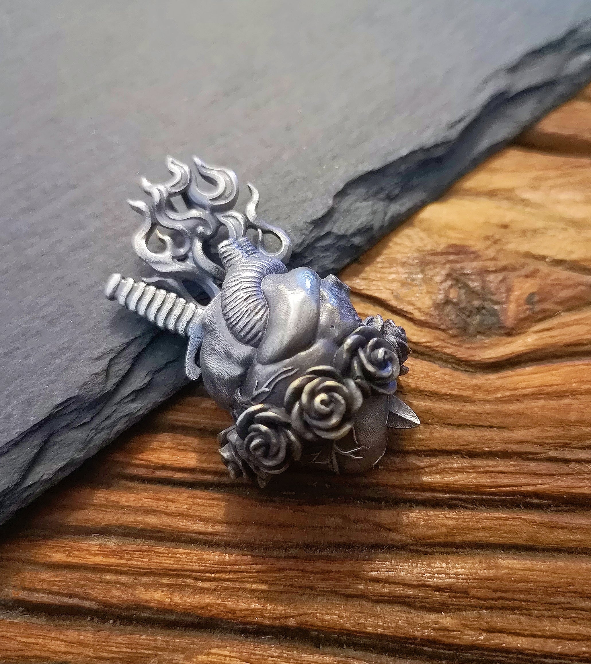 Heart & Rose Silver Pendant (Item No. P0160) Tartaria Onlinestore