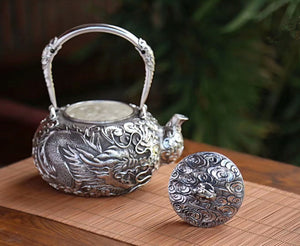 Dragon Pattern Pure 999 Silver Pot (2) Tartaria Onlinestore