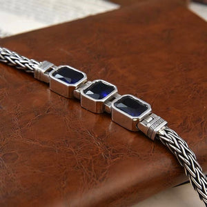 Classy Blue Stone Braided Silver Bracelet (Item No. B0464) Tartaria Onlinestore