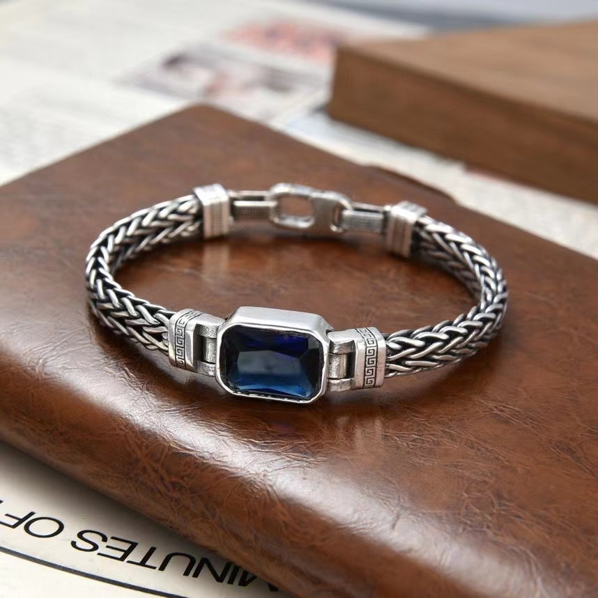 Classy Blue Stone Braided Silver Bracelet (Item No. B0465) Tartaria Onlinestore