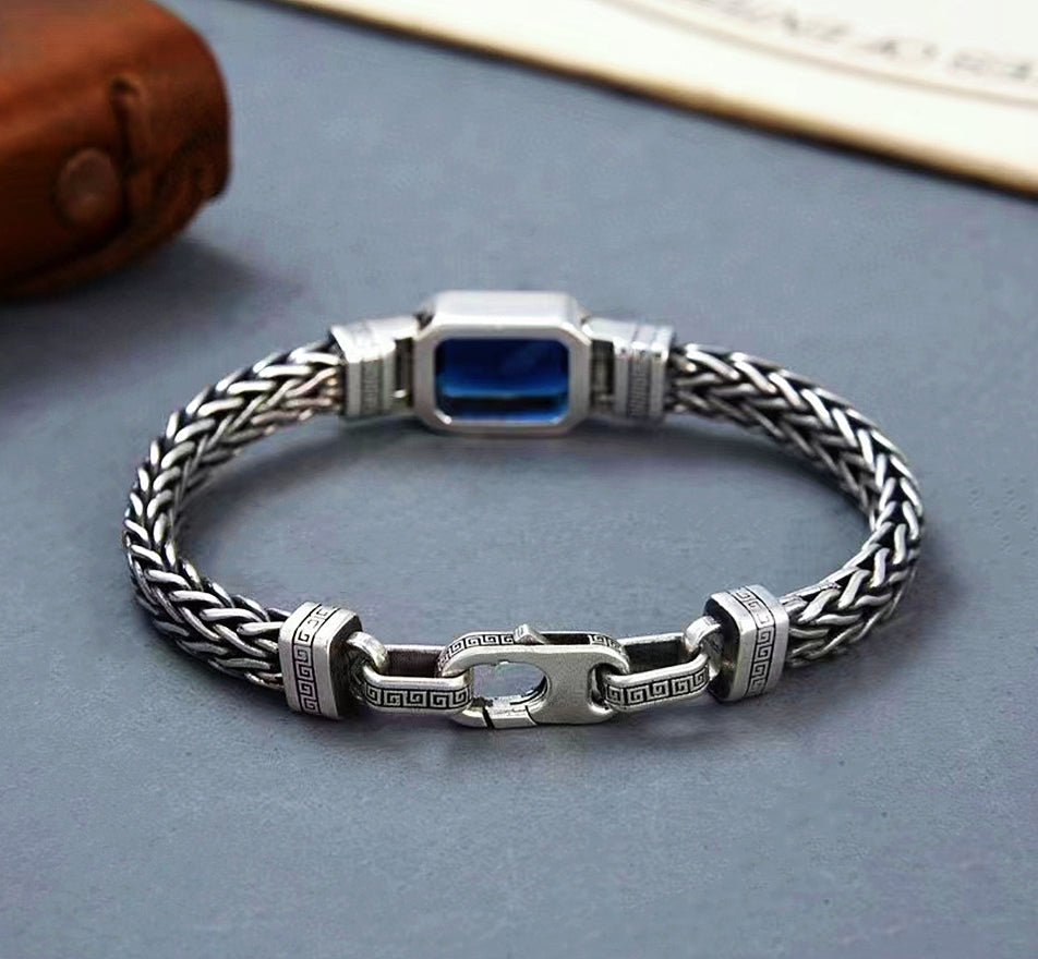 Classy Blue Stone Braided Silver Bracelet (Item No. B0465) Tartaria Onlinestore